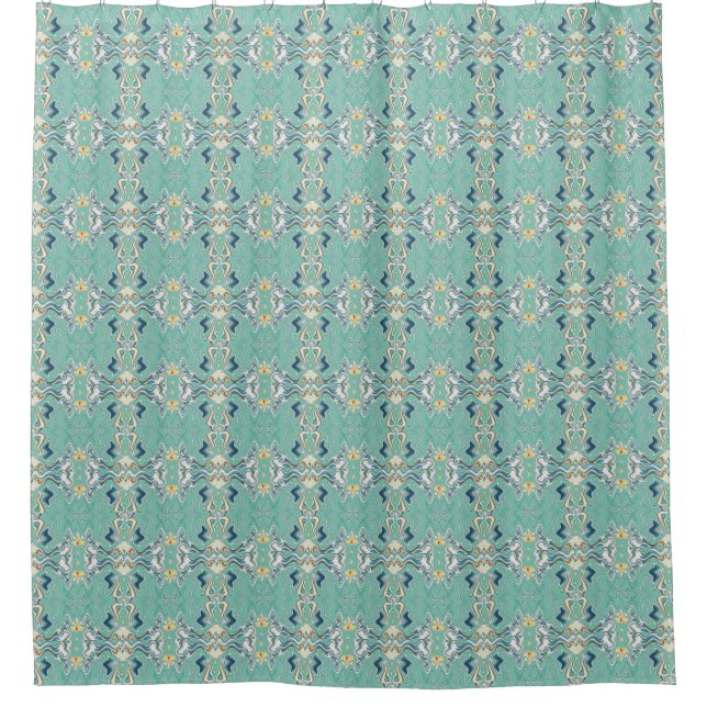 Turquoise Chic Unique Wallpaper Pattern Shower Curtain (Front)