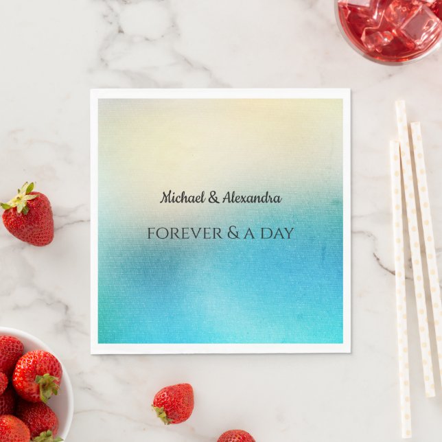 Turquoise Chic White Aqua Blue Wedding Napkins (Insitu)