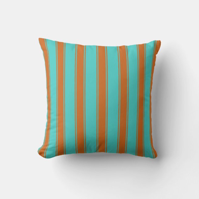 Turquoise & Chocolate Striped/Lined Pattern Pillow (Front)