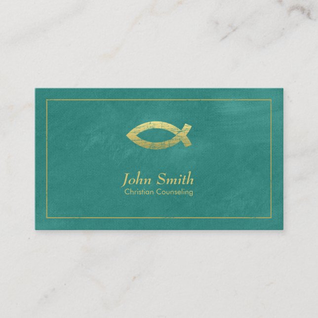 Turquoise Christian Counselor Ichthus Appointment Card (Front)
