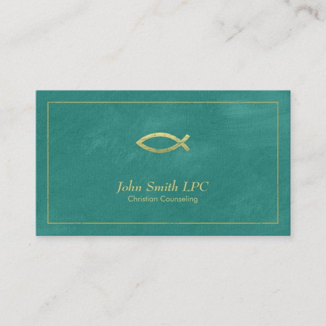 Turquoise Christian Counselor Ichthus Appointment Card (Front)