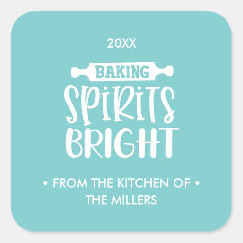 Turquoise  Christmas Baking Spirits Bright Square Sticker