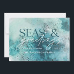 Turquoise Christmas seas & greetings modern chic Holiday Card<br><div class="desc">Tropical warm turquoise watercolor Christmas seas & greetings modern elegant fun holiday card design. Elegant blue and coral sea shell design.</div>
