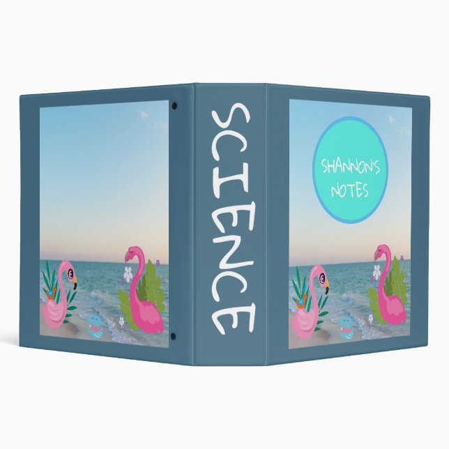 Turquoise Circle Flamingos Ocean Illustration 3 Ring Binder (Background)