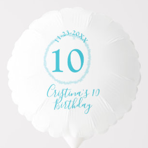 Turquoise circle. Round glitter 10th birthday bold Balloon