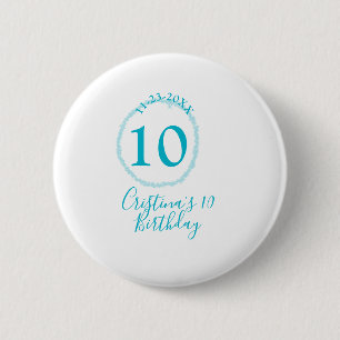 Turquoise circle. Round glitter 10th birthday bold Button
