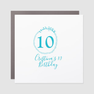 Turquoise circle. Round glitter 10th birthday bold Car Magnet