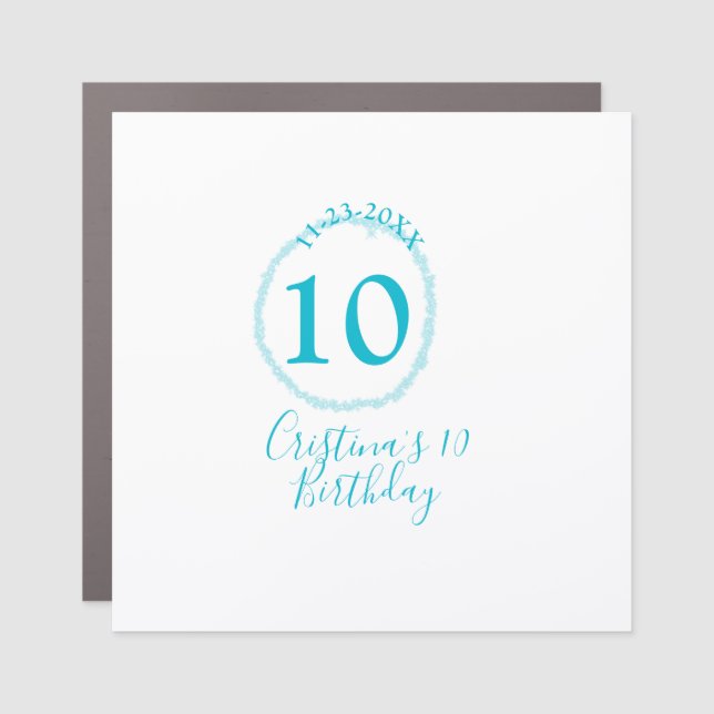 Turquoise circle. Round glitter 10th birthday bold Car Magnet (Front)