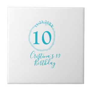 Turquoise circle. Round glitter 10th birthday bold Ceramic Tile