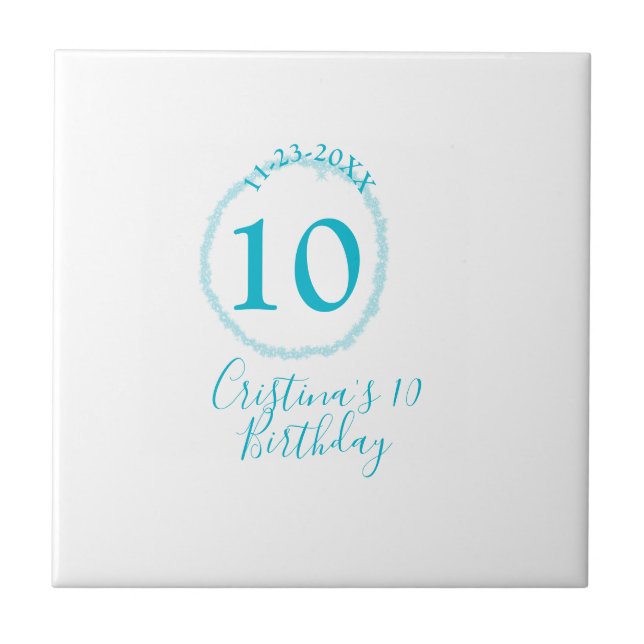 Turquoise circle. Round glitter 10th birthday bold Ceramic Tile (Front)