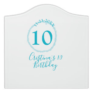 Turquoise circle. Round glitter 10th birthday bold Door Sign