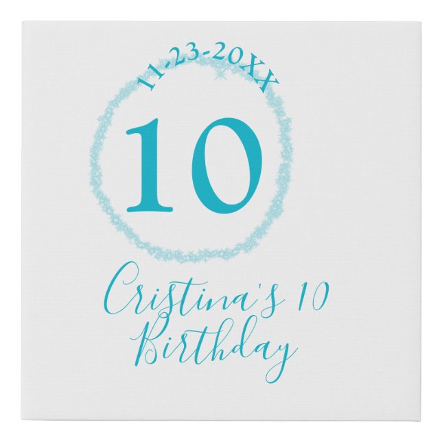 Turquoise circle. Round glitter 10th birthday bold Faux Canvas Print (Front)