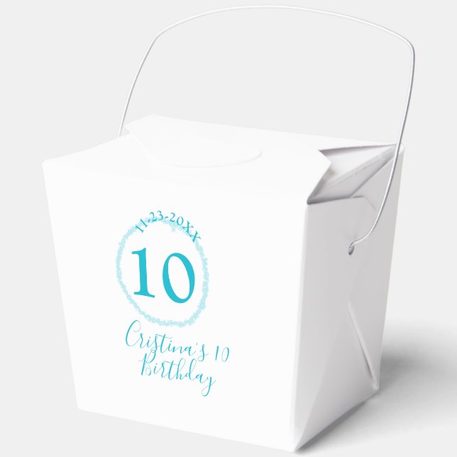 Turquoise circle. Round glitter 10th birthday bold Favor Boxes (Front)