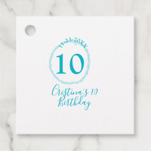 Turquoise circle. Round glitter 10th birthday bold Favor Tags