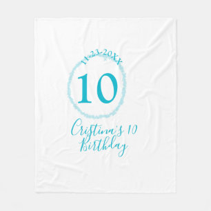 Turquoise circle. Round glitter 10th birthday bold Fleece Blanket