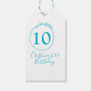 Turquoise circle. Round glitter 10th birthday bold Gift Tags