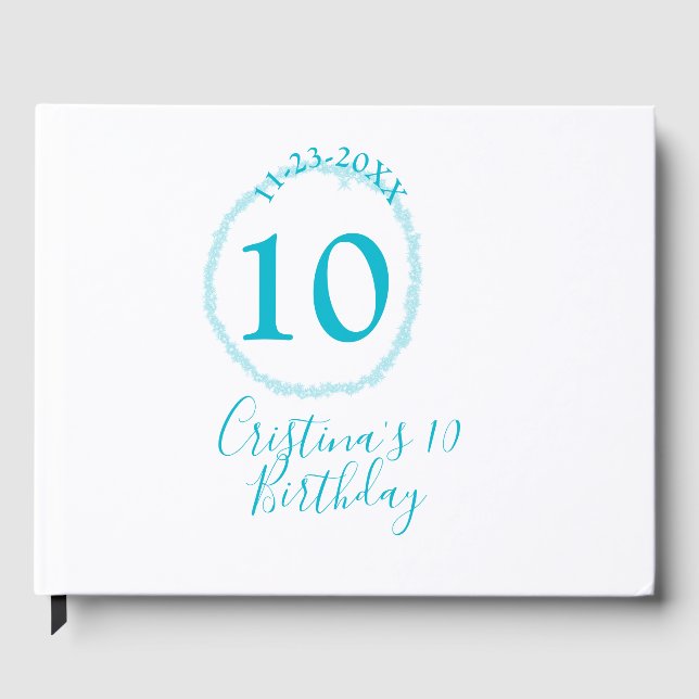 Turquoise circle. Round glitter 10th birthday bold Guest Book (Front)