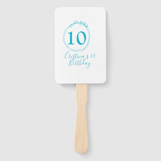 Turquoise circle. Round glitter 10th birthday bold Hand Fan (Front)