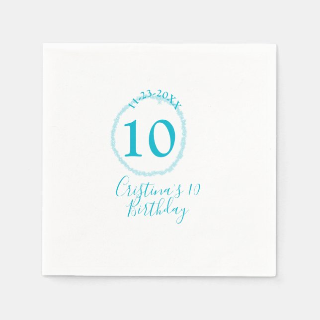 Turquoise circle. Round glitter 10th birthday bold Napkins (Front)