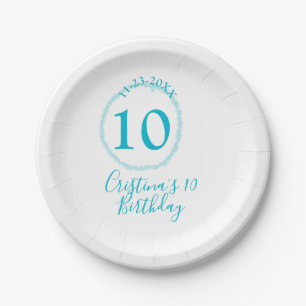 Turquoise circle. Round glitter 10th birthday bold Paper Plates