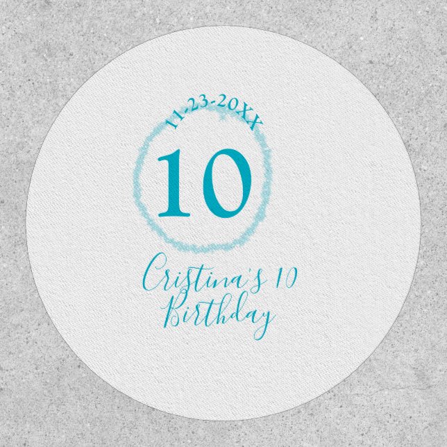 Turquoise circle. Round glitter 10th birthday bold Patch (Front)