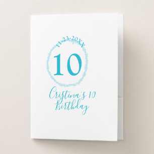 Turquoise circle. Round glitter 10th birthday bold Pocket Folder