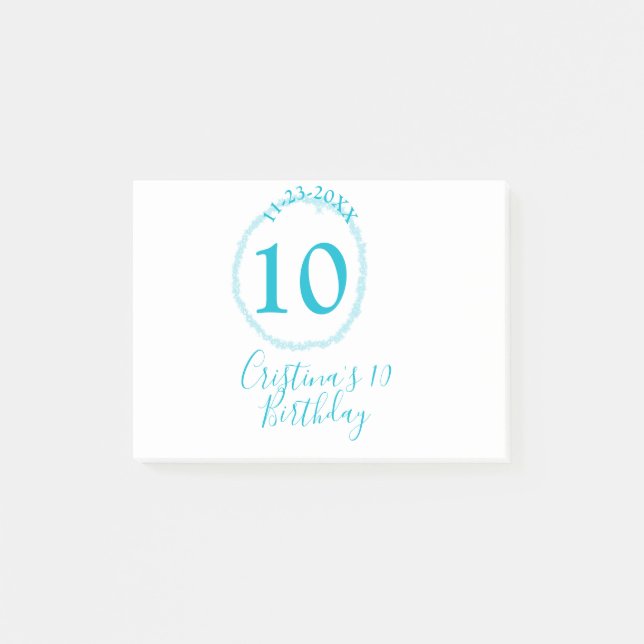 Turquoise circle. Round glitter 10th birthday bold Post-it Notes (Front)