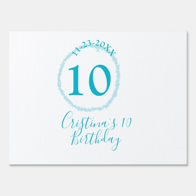Turquoise circle. Round glitter 10th birthday bold Sign (Front)