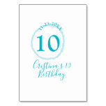 Turquoise circle. Round glitter 10th birthday bold Table Number