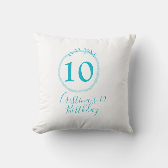 Turquoise circle. Round glitter 10th birthday bold Throw Pillow (Front)
