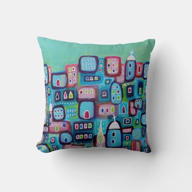 Turquoise City Throw Pillow (Front)