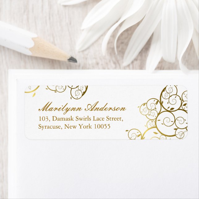 Turquoise & Classy Golden Spirals Elegant Wedding Label (Insitu)
