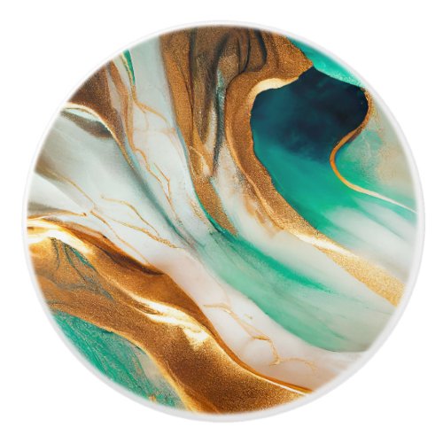 Turquoise Coast Abstract Flowing Art Ceramic Knob