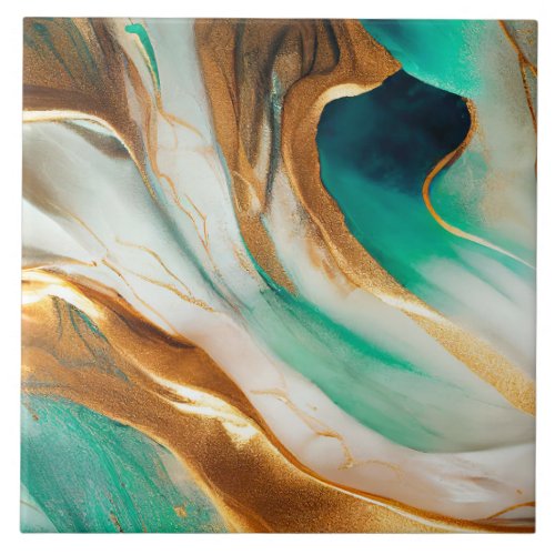 Turquoise Coast Abstract Flowing Art Ceramic Tile