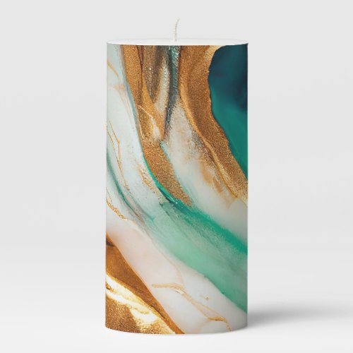 Turquoise Coast Abstract Flowing Art Pillar Candle