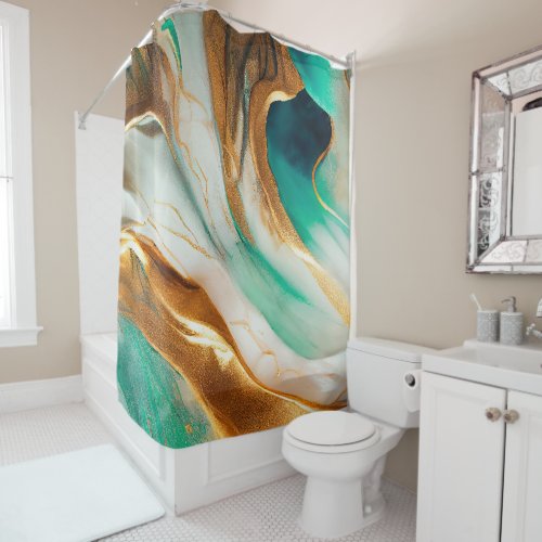 Turquoise Coast Abstract Flowing Art Shower Curtain
