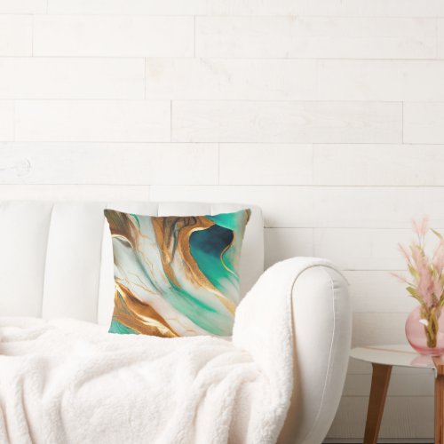 Turquoise Coast Abstract Flowing Art Throw Pillow