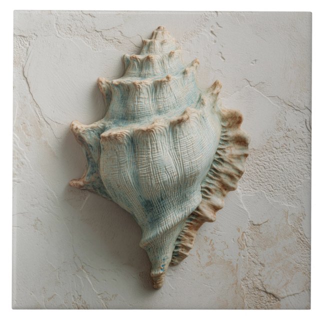 Turquoise Coastal Conch Shell Art Ceramic Tile (Front)