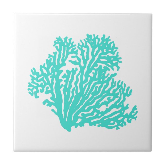 Turquoise Coastal Coral Ceramic Tile (Front)