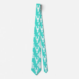 Turquoise Coastal Lobster Pattern Neck Tie