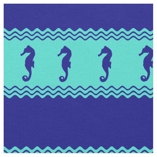 Turquoise Coastal Seahorses Stripes Fabric