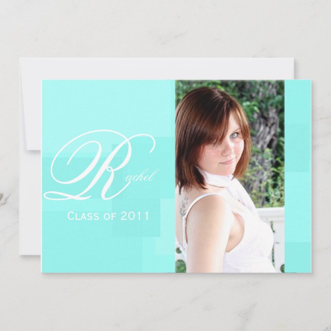 Turquoise Color Block Graduation Announcement (Front)