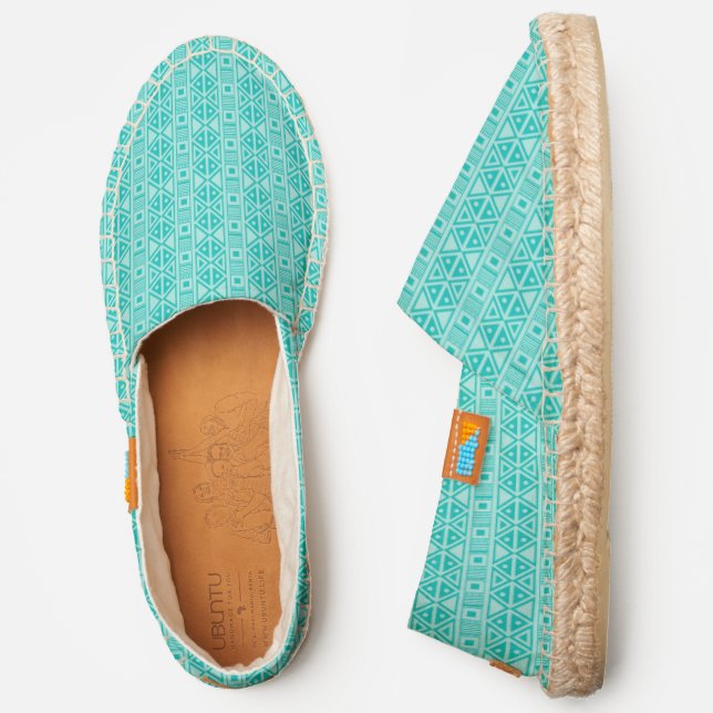Turquoise Color Pattern Of Triangles And Squares Espadrilles (Side)