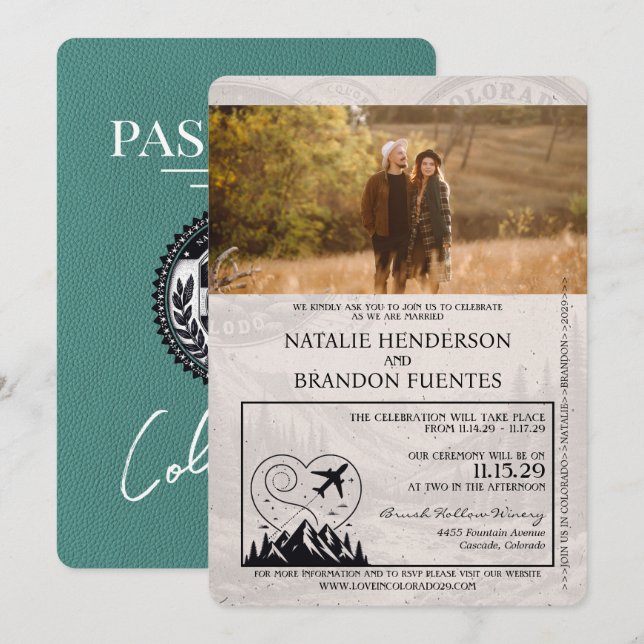 Turquoise Colorado Passport Wedding Invitation (Front/Back)