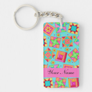 Turquoise & Colorful Quilt Blocks & Personalized Keychain