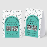Turquoise Comb Scissors Hair Salon Leave Review Paper Table Tent<br><div class="desc">Ask your clients to kindly leave a review of your work at the hair salon with these turquoise,  white,  and black hair salon-themed tabletop signs. Add the urls to two different sites they can leave reviews,  which they will easily access via QR codes.</div>