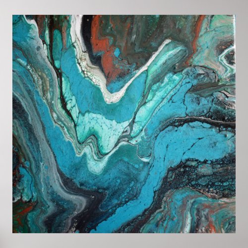 Turquoise Copper Fluid Marble Acrylic Art Abstract Poster