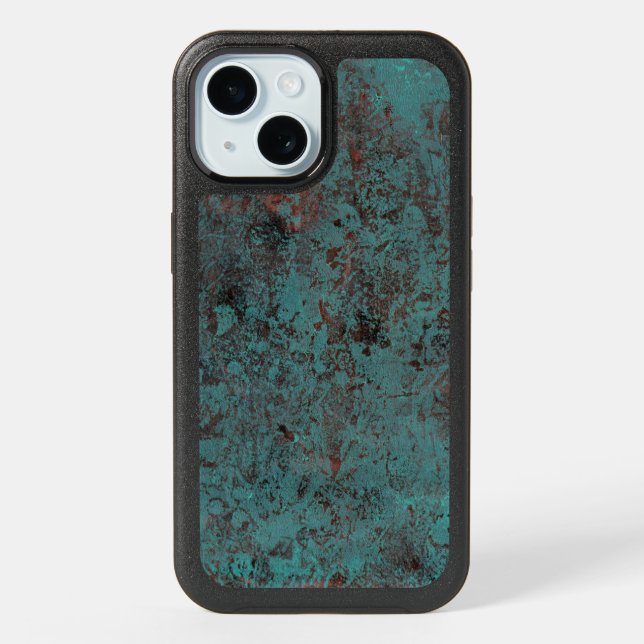 Turquoise Copper Patina Organic Hand Made Print iPhone 15 Case (Back)
