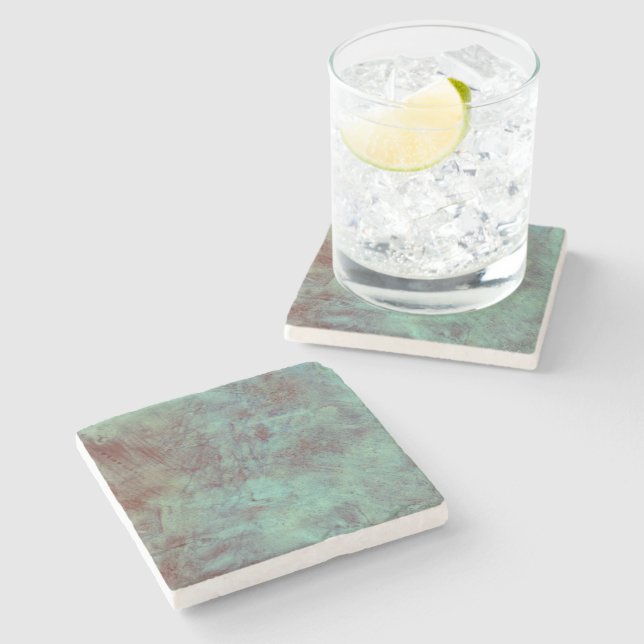Turquoise Copper Textured Grunge Stone Coaster (Side)