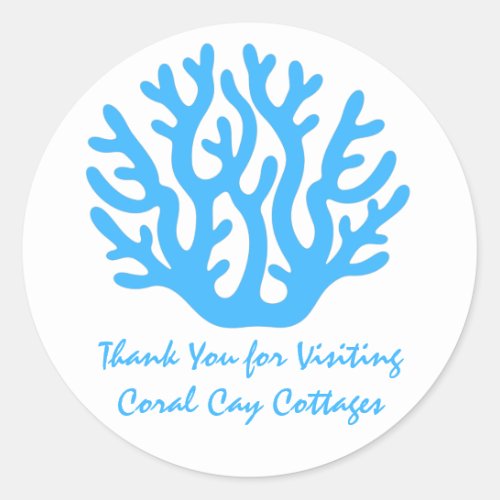 Turquoise Coral Coastal Beach Business Thank You Classic Round Sticker